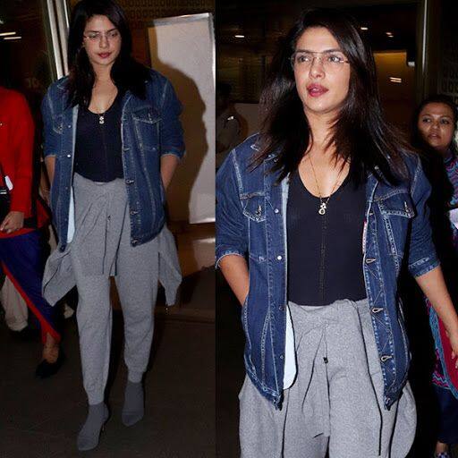 Priyanka Chopra wears a custom denim jacket as she arrives at The Peninsula  Beverly Hills in